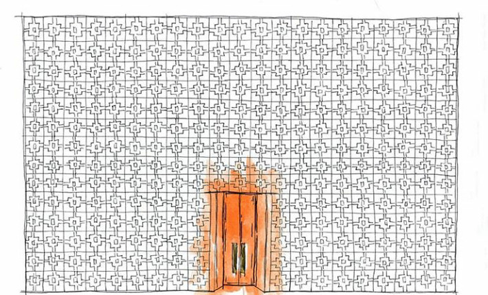 玄関扉の壁の花ブロックベーシックのイラスト